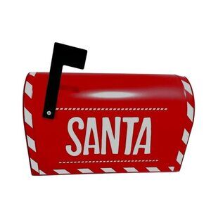 North Pole Red Metal Mailbox For Santa Letters & Christmas Decor